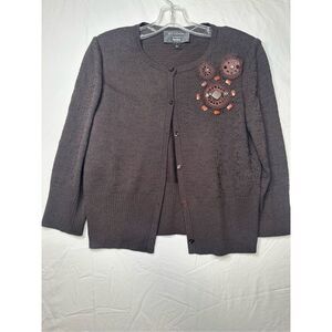 Gorgeous St. John Floral Accented Brown Cardigan, Size Small